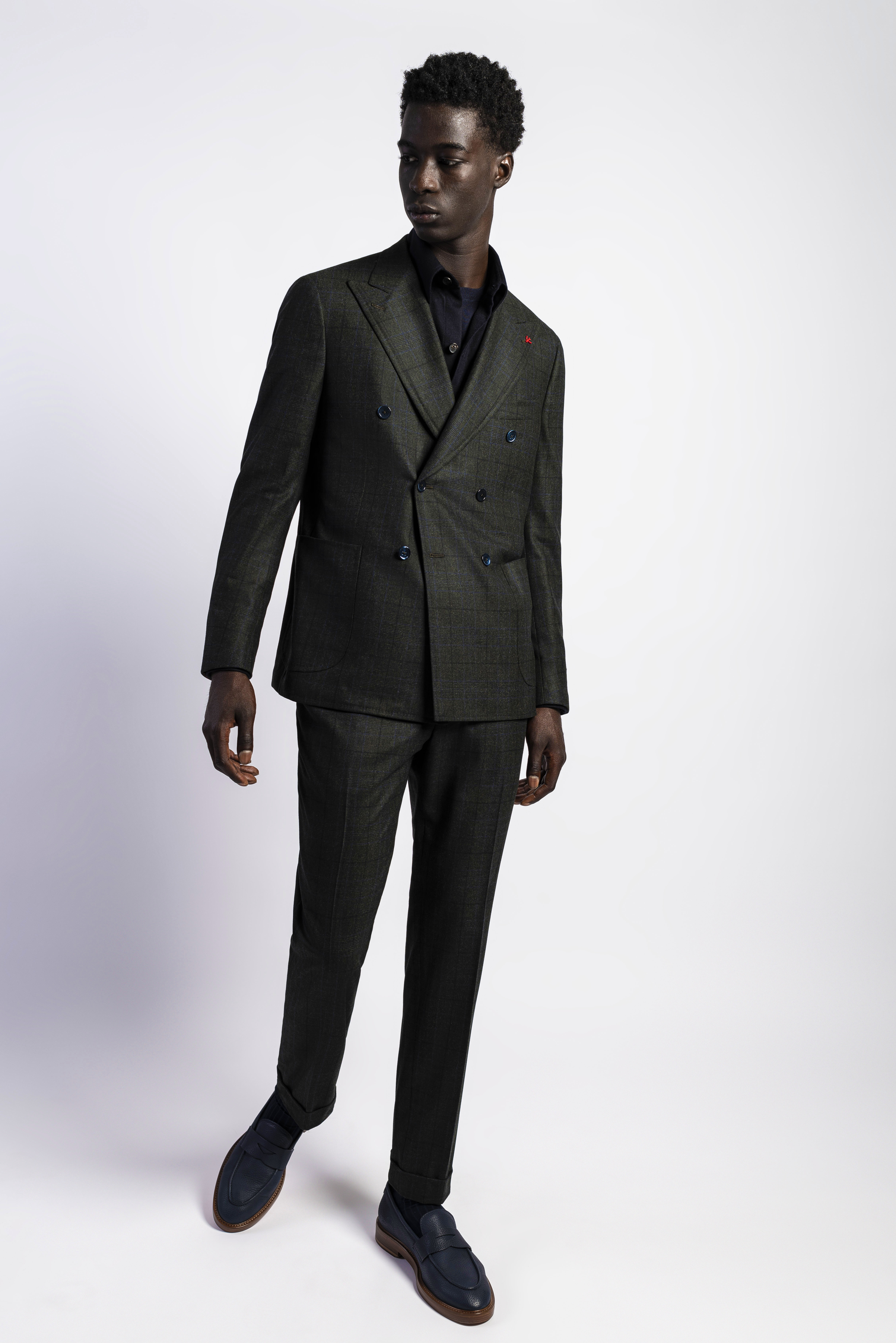 スーツ Double-breasted setup & shirt & tie New Beige Double Breasted Grey Slim Fit Suit With Notch