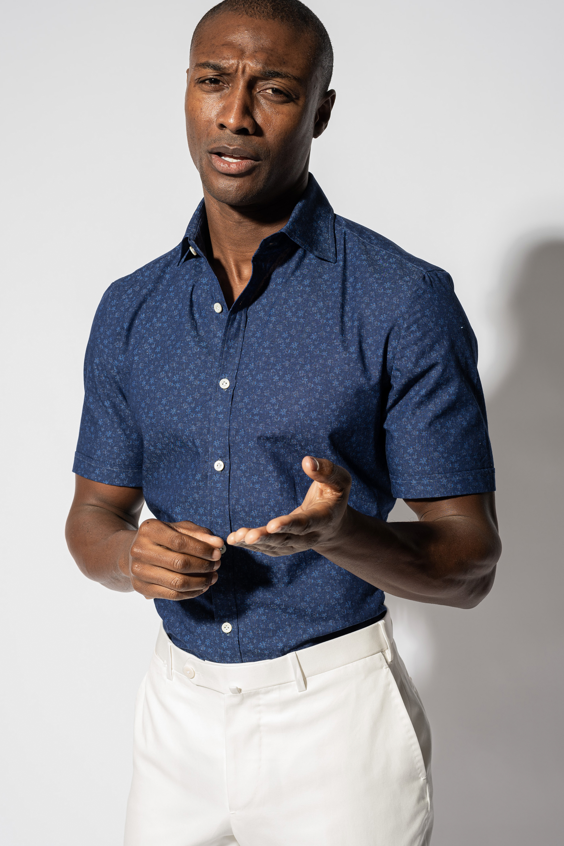 Navy blue short cheap sleeve button down shirt
